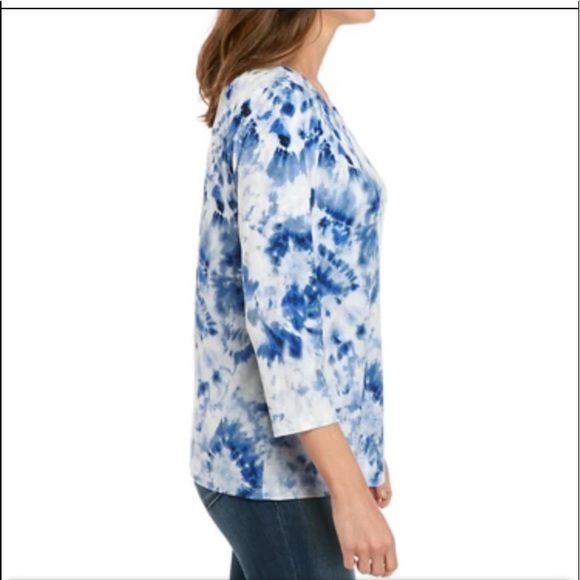 NWT Calvin Klein Keyhole Tie Dye Knit Blouse Size XS - Picture 3 of 9